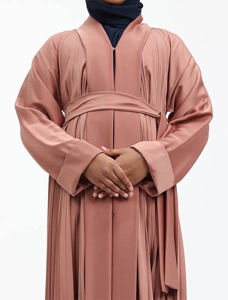 Girls Peach Pleated Silhouette Abaya